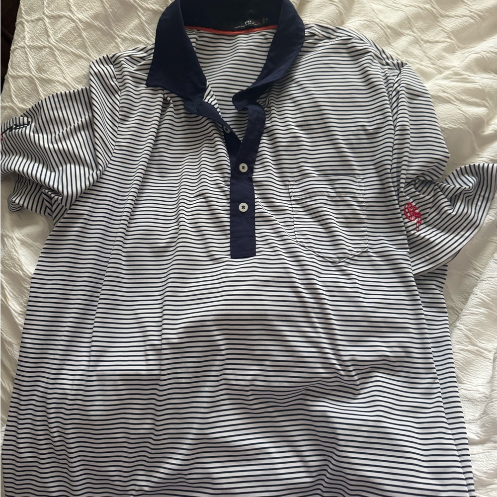 RLX Ralph Lauren Blue and White Polo Shirt Classic Striped Design